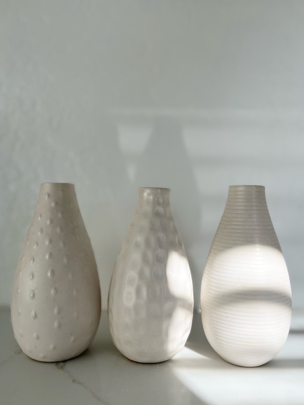 IKEA Neutral Textured Ceramic Decorative Vases | White Set of 3